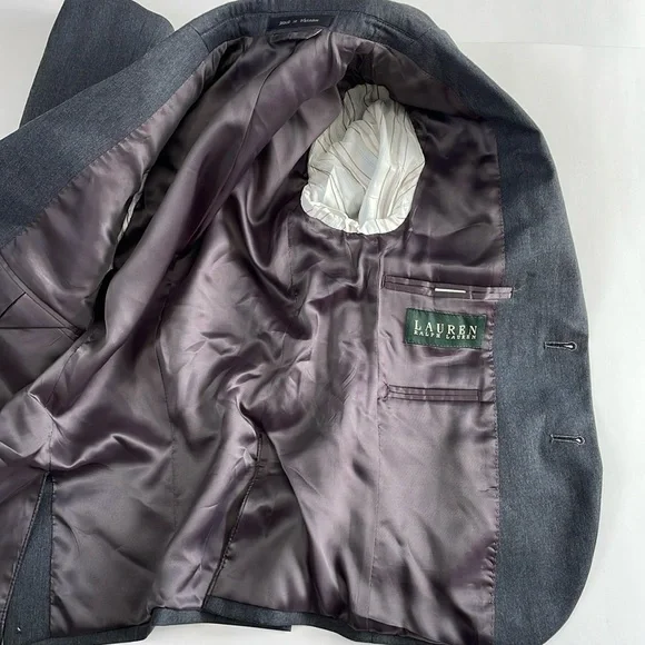 Lauren Ralph Lauren Boy’s Gray Blazer Size 8 Regular Single Breasted Two Vent - Picture 4 of 12